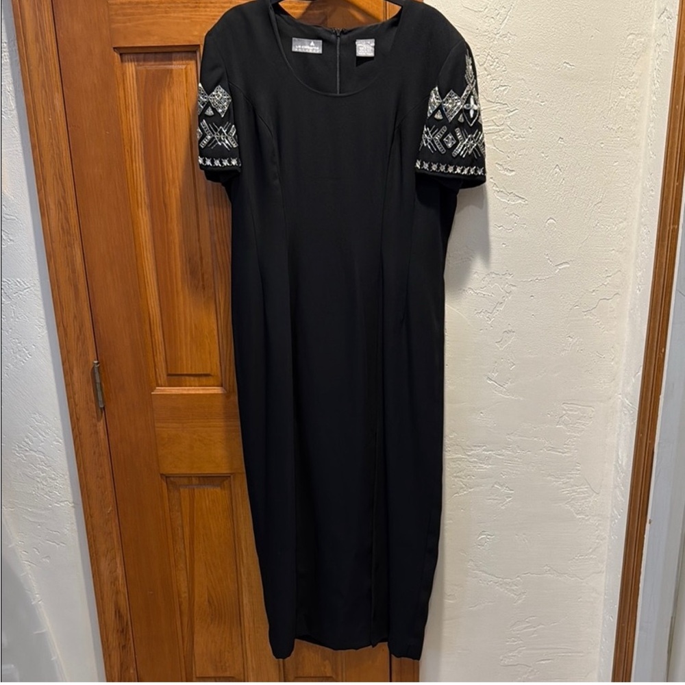 Liz Claiborne Black Dress with Silver Patterned Sleeves